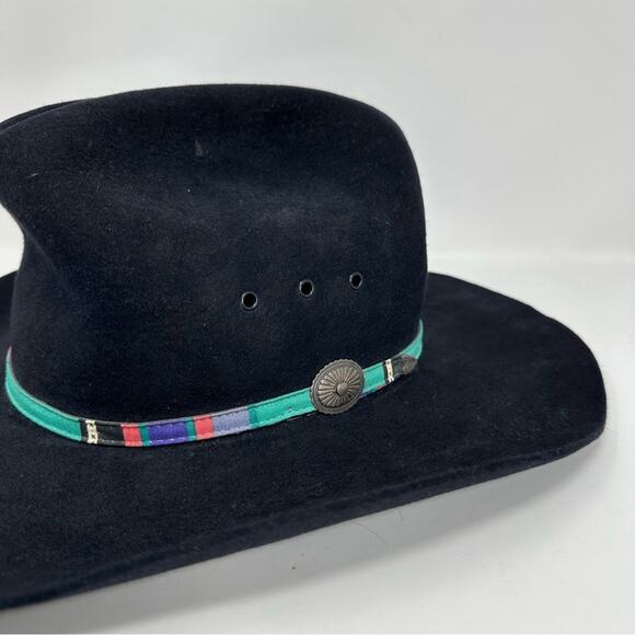 Vintage Wrangle Felted Calf Skin Band Cowboy Hat - BLACK - Picture 2 of 8